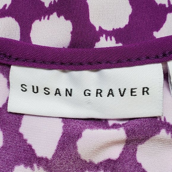 Susan Graver Liquid Knit Purple Circles Top, Size XS - Picture 9 of 11